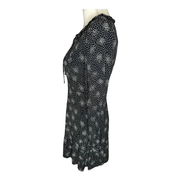 Loft Petite 0 Black & White Scattered Dot Split Neck Long Sleeved Side Zip Dress - Picture 2 of 6